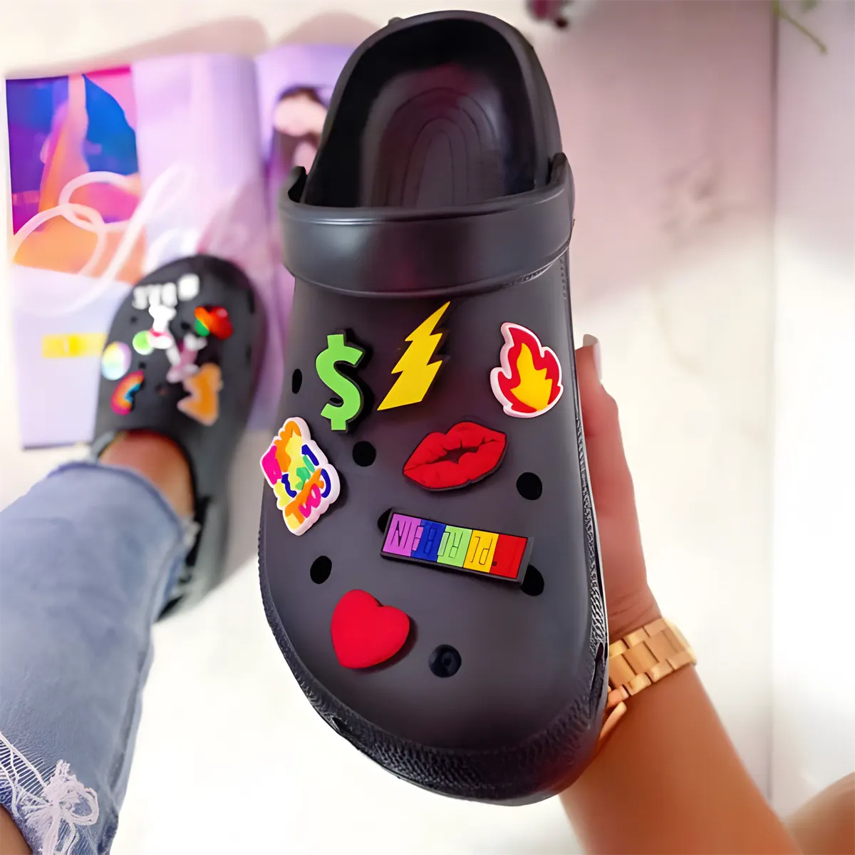 Women’s Leopard Print Wedge Mule Clogs with Ankle Strap