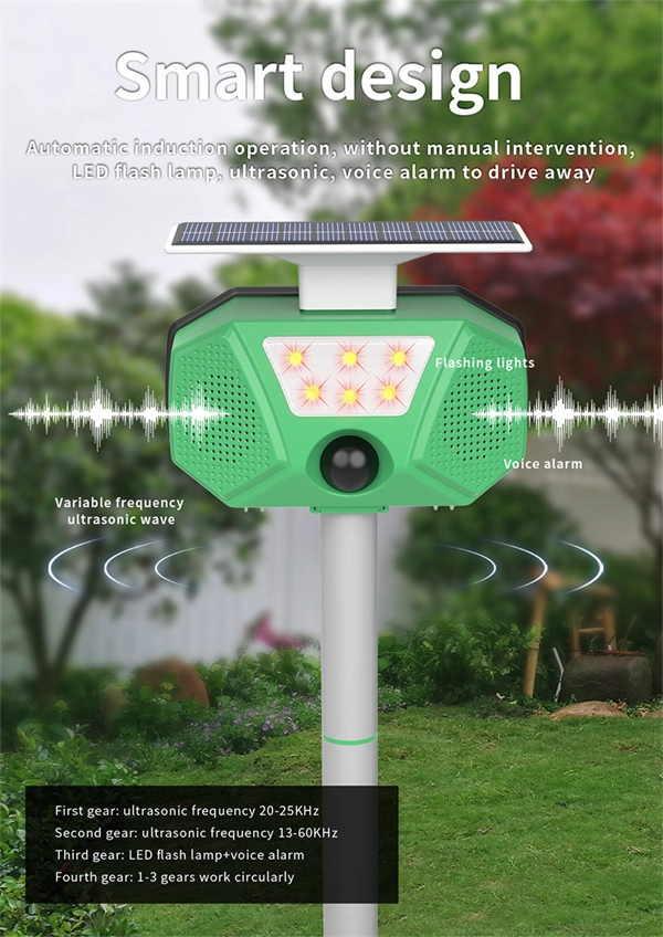 Outdoor Solar Waterproof Ultrasonic Animal Repeller – LED Bird Repellent Device to Deter Squirrels, Wild Boars, Snakes, Birds, Foxes, and Bats