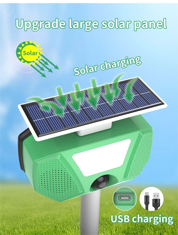 Outdoor Solar Waterproof Ultrasonic Animal Repeller – LED Bird Repellent Device to Deter Squirrels, Wild Boars, Snakes, Birds, Foxes, and Bats