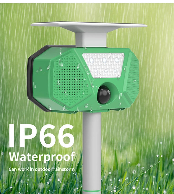 Outdoor Solar Waterproof Ultrasonic Animal Repeller – LED Bird Repellent Device to Deter Squirrels, Wild Boars, Snakes, Birds, Foxes, and Bats